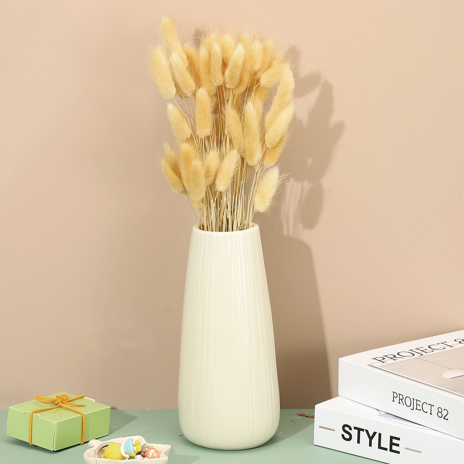 Uxcell 15.7in Bunny Tails Dried Flowers, 150pcs Pampas Grass Decor Rabbit Tail Natural Pampas Grass Bulk Fluffy Faux Pampas Grass Small Dried, Beige