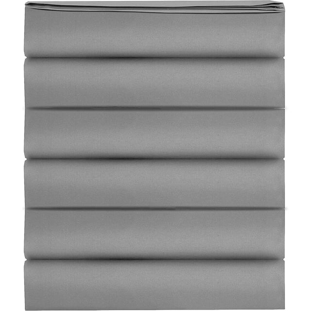 Mocassi 1500 Thread Count Pack of 6 Flat Sheet,Full, Gray