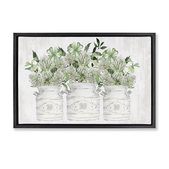 Stupell Industries Cottage Spring Potted Clovers Black Floating Frame Canvas Art, 25 x 17, by Lettered and Lined