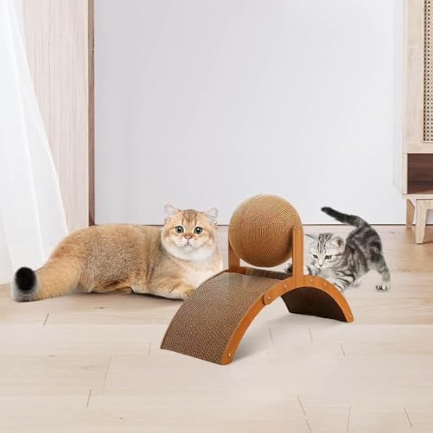 Cat Scratching Pads, Scratch Cat Toys for Indoor Cats, Sisal Scratchers Board with Ball, Ferris Wheel Design for Cats Playing, Scratching Posts Toy for Kittens Rabbits Small Pets (Brown-A, S)