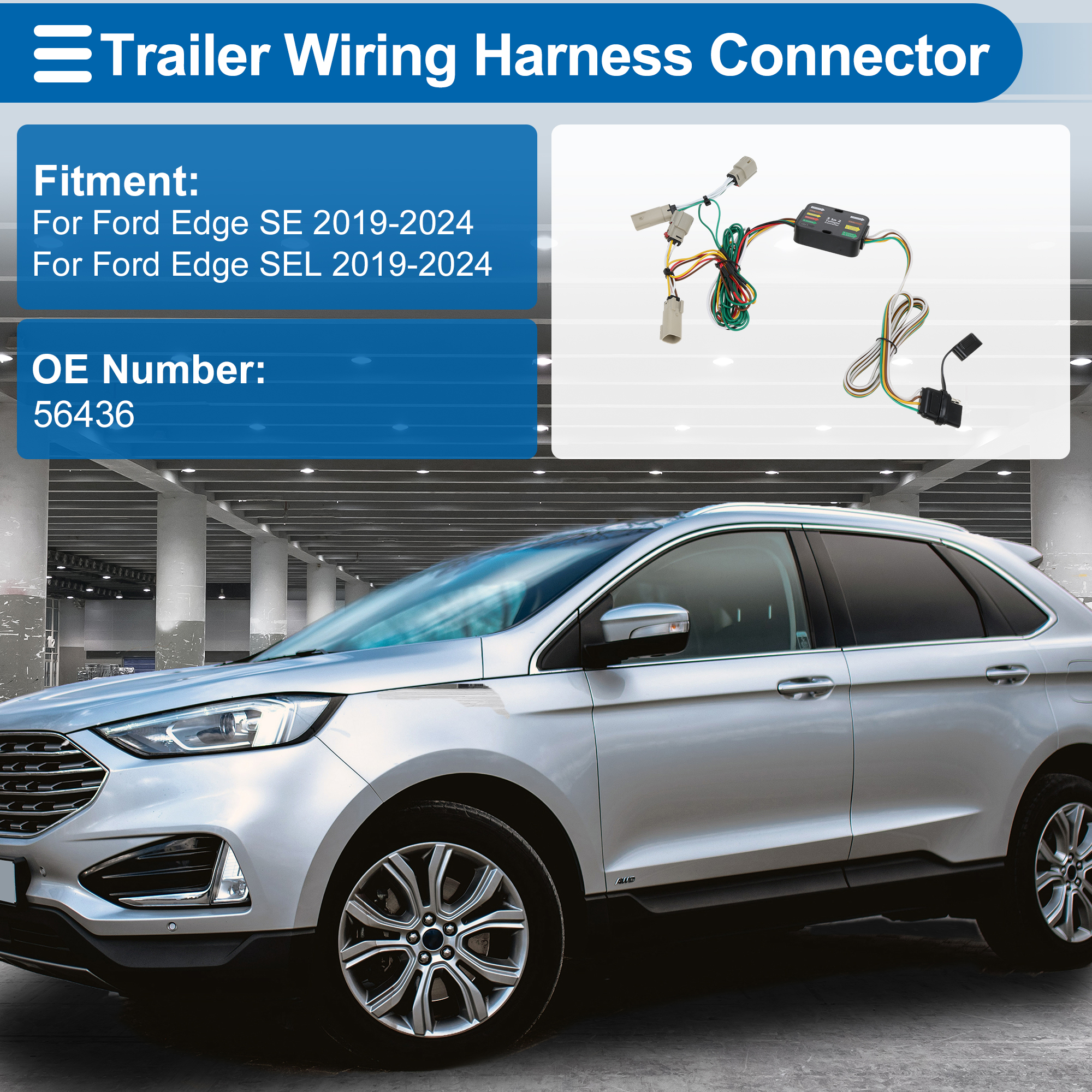 Unique Bargains 4 Pin Trailer Wiring Harness No.56436 for Ford Edge SE 2019-2024
