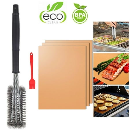 Clean Stainless Steel Bbq - Copper Grill Mats Pack of 3 Non-Stick Reusable + 18