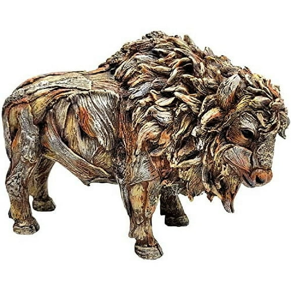 Wood Look Buffalo Resin Figurine 9.5 by 6.75 Inch