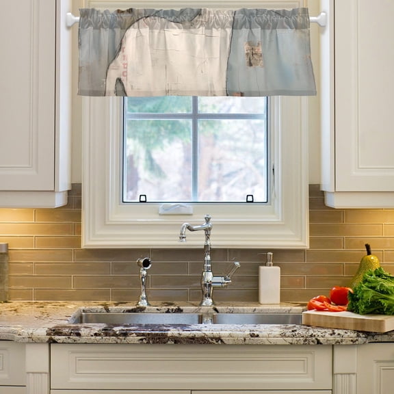 White Cat Blue Wall Curtain Valances Farmhouse Design Window Treatment Decor Blackout Rod Pocket for Windows Living Room Kitchen 54" x 18"