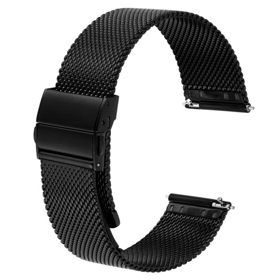 ANBEER 16mm Metal Watch Straps,Foldover Clasp,316L Stainless Steel Mesh Watch Bands,Quick Release Replacement Band for Men and Women,Black