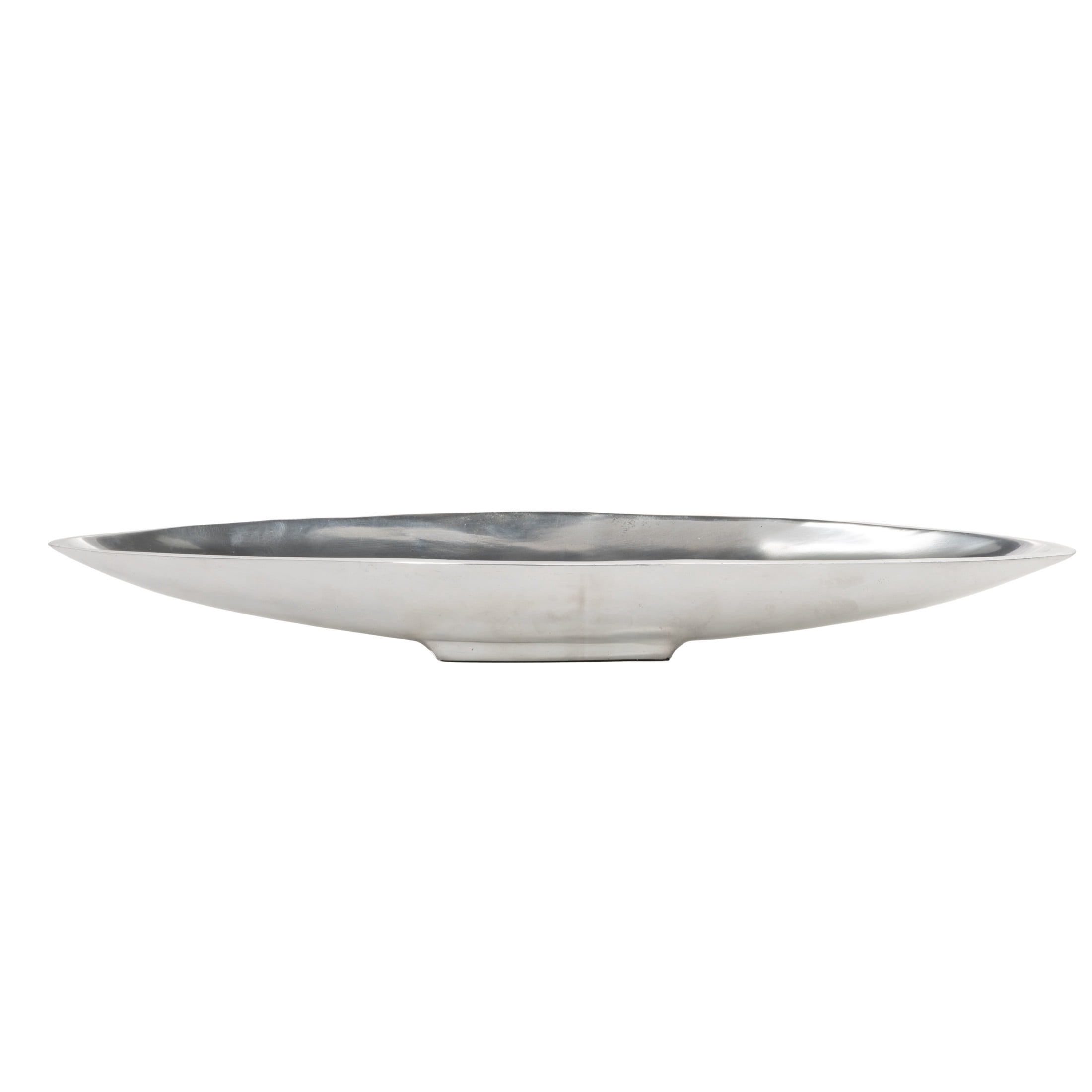 DecMode 29" x 5" Silver Aluminum Metal Sleek Boat Tray with Elevated Base, 1-Piece