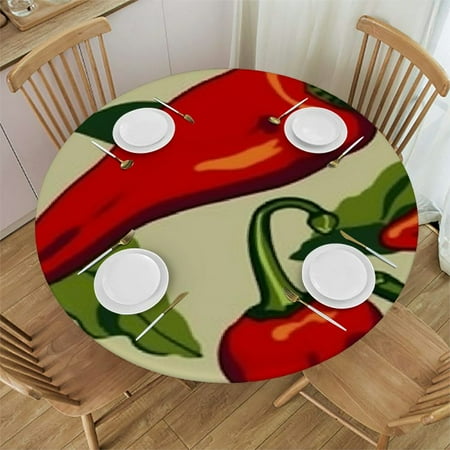 

Hot Chilli Round Fitted Tablecloth Red Round Table Cloth with Elastic Edged Waterproof Table Cover Fits Tables up to Diameter