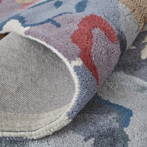 5' X 8' Blue Gray And Pink Wool Floral Tufted Handmade Area Rug