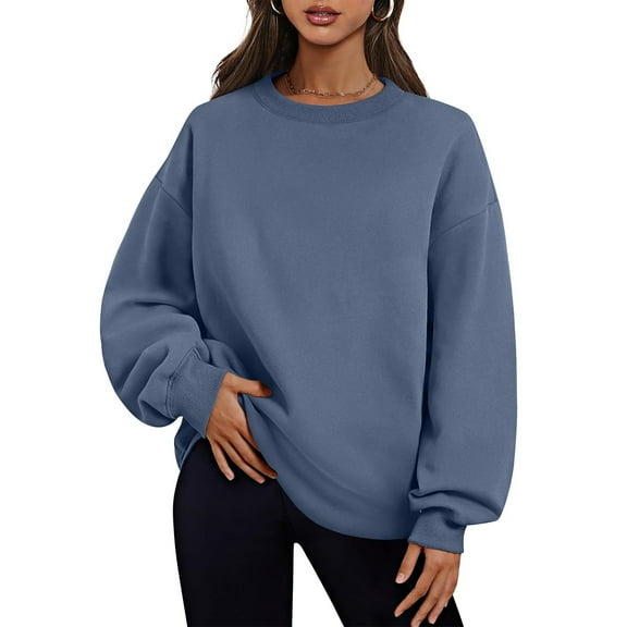 Fall Winter Women Sweatshirt Thickened Plush Round Neck Solid Color Loose Split Hem Pockets Pullover Mid Length Warm Sport Daily Wear Top