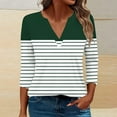 thumbnail image 3 of Scyoekwg 3/4 Sleeve T Shirts for Women V Neck Three-quarter Sleeve Tshirts Lightweight Striped Print Graphic Tee Comfy Blouse (Army Green,S), 3 of 5