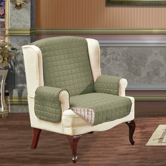 Reversible Furniture Protector! Elegant Comfort Luxury Slipcover Furniture Protector Great for Pets & Children with STRAPS TO PREVENT SLIPPING OFF, Wing Chair, Sage Cream