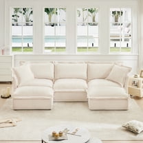 Modern U-Shaped Sectional Sofa with French Edges, 3-Seater, 220×80×75cm, Chenille Fabric, Deep Seat