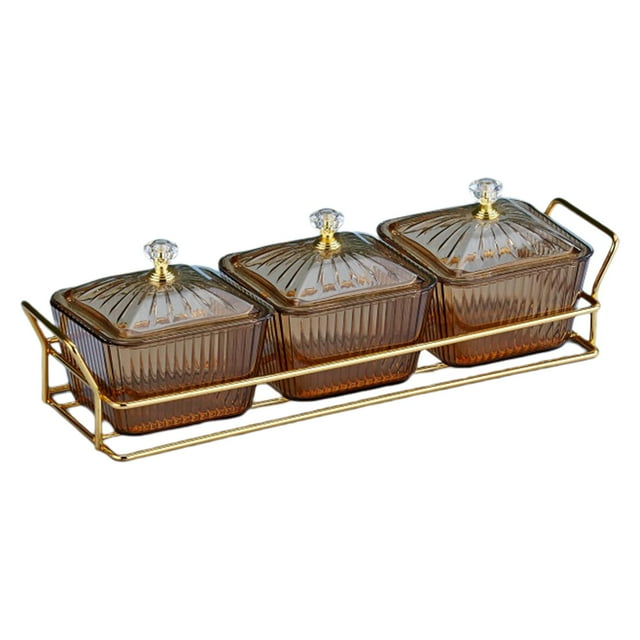 Recipiente de servicio dividido con tapa Bandeja de servicio de carrito nórdico Tazones transparentes Bandeja de condimentos Bandeja de frutas secas 3 Cuencos Aureato