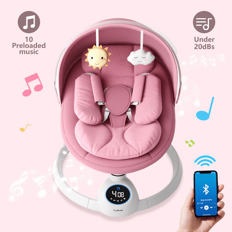 TouHeart Electric Baby Swing, Infant Rocker with Bluetooth & Remote,5 Speeds,10 Lullabies,3 Timing, Pink