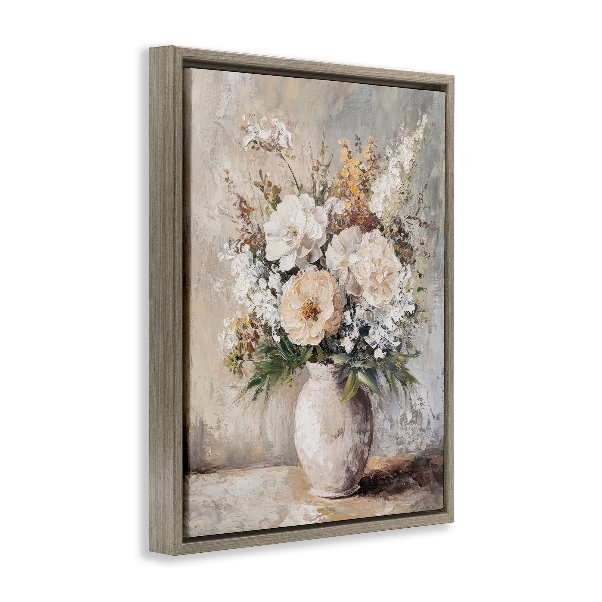 Stupell Industries Bouquet of Wildflowers Plants & Flowers Painting Brown Floater Framed Canvas Art Print Wall Art, 25 x 31