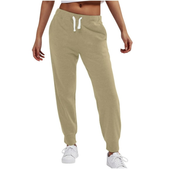 USNSM Straight Pants for Women Solid Color Joggers Elastic Drawstring Pants Baggy Comfy Casual Tapered Sweatpants Khaki S
