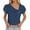 Blue, variant on Women's Asymmetric V Neck Puff Short Sleeve Blouse with Decorative Buttons Casual Summer Tops,XXL