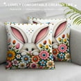 thumbnail image 3 of GOSMITH Happy Easter Rabbit Throw Pillow Cover, Spring Bunny Flower Square Party Cushion Case Holiday Decoration for Sofa Couch Bed White, 3 of 5