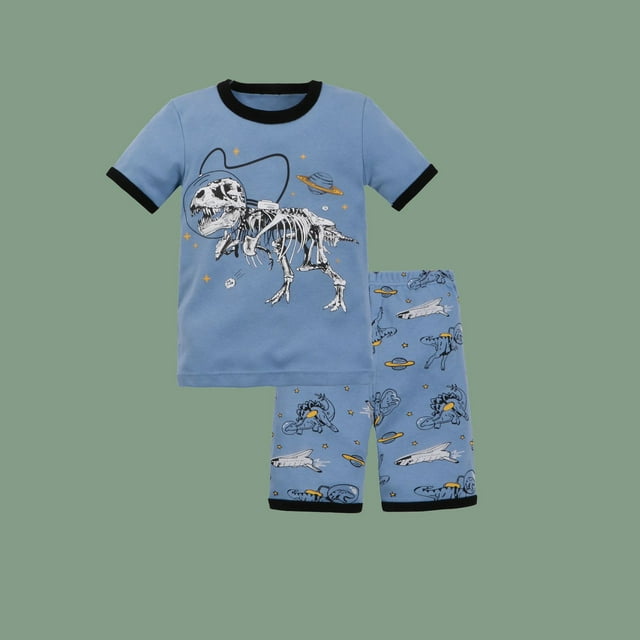 Ensemble de Pyjamas pour Garçons Tout-Petits Imprimé Dinosaure Dessin Animé Chandail Col Rond Doux Printemps Automne Pyjamas pour Garçons Tout-Petits 2T 3T