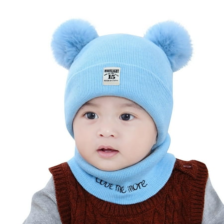 

DENGDENG Newborn Infant Baby Toddler Soft Faux Fur Pompom Beanie Hats Comfortflex Winter Knitted Beanie Hats for Boys and Girls Cap 0-12M