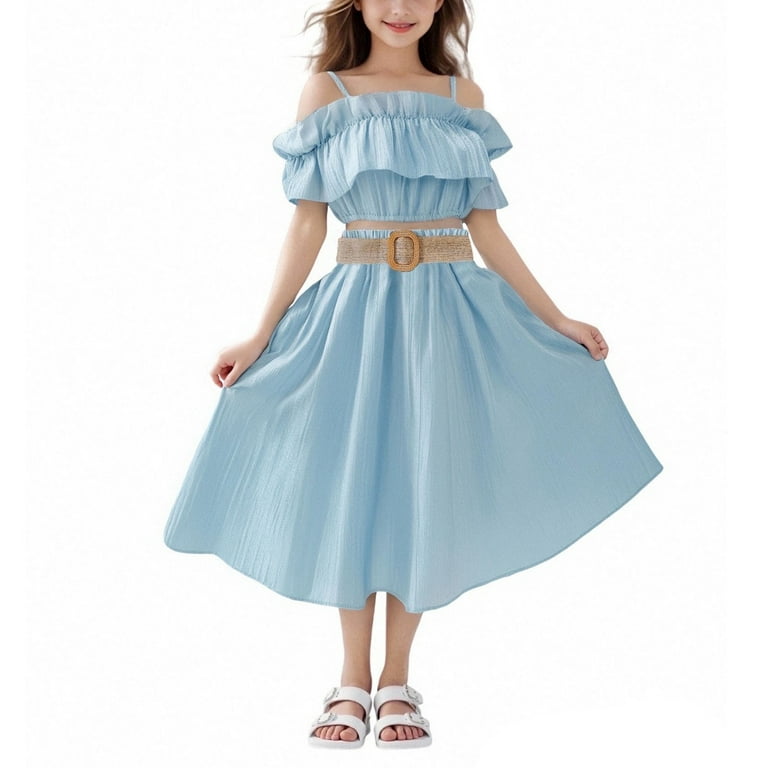 white christmas dresses Girls Cute Autumn School Outfit Girls Casual Outfit Two-Piece Set, Blue / 5-6 Years (130cm) main image 1