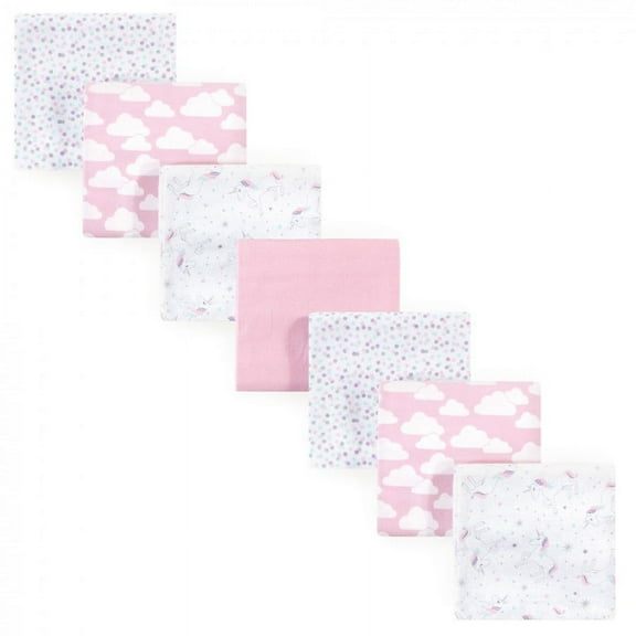 Hudson Baby Infant Girl Cotton Flannel Receiving Blankets Bundle, Magical Unicorn, One Size