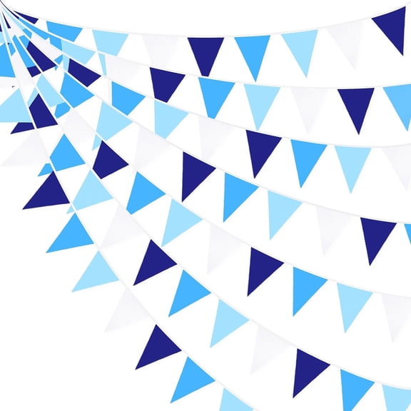 10M/32Ft Royal Blue White Fabric Hanging Triangle Flag Banner Garland Backdrops for Summer Under The Sea Theme Party Wedding Birthday Nautical Pirate Bridal Baby Shower Festivals Decorations Supplies