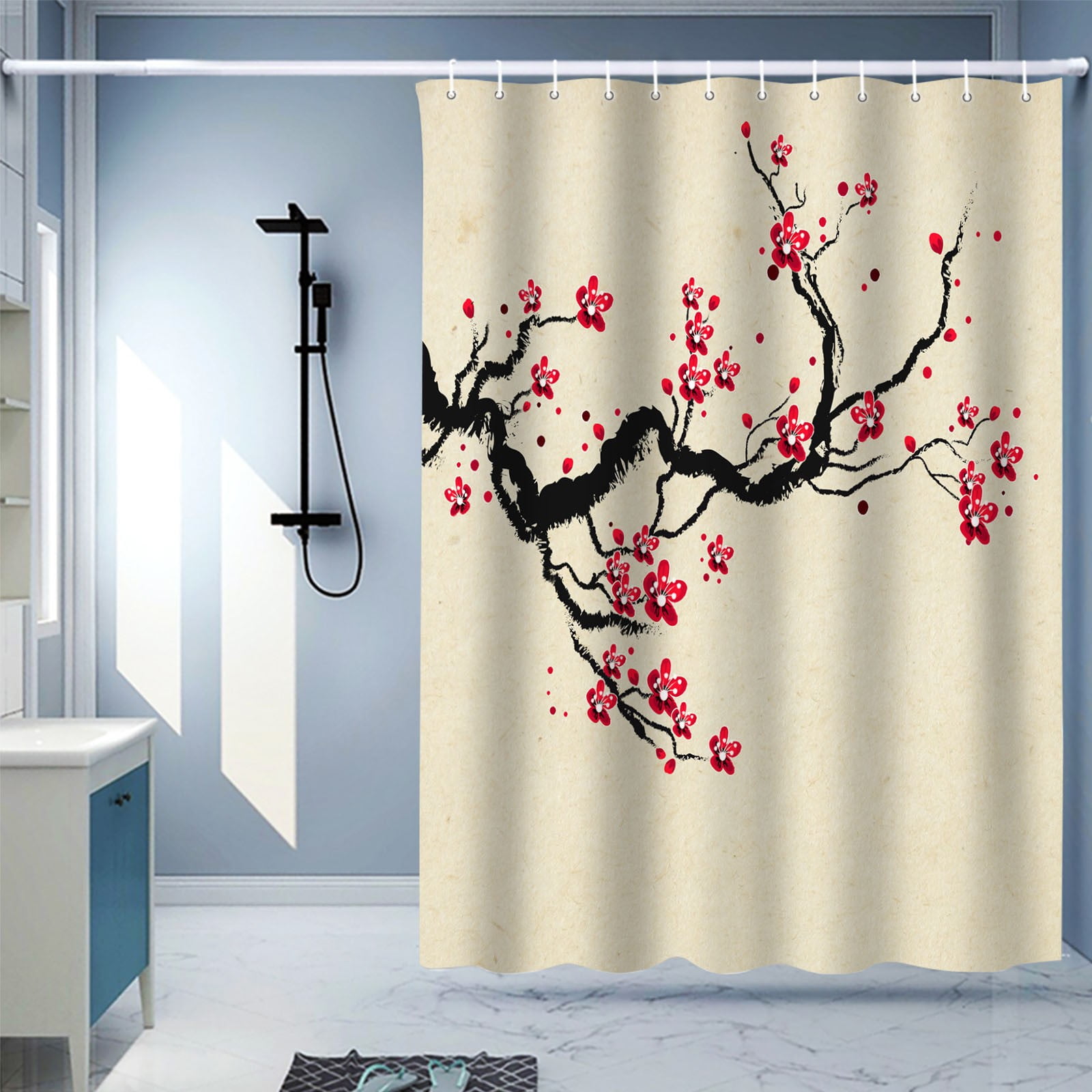 Cool Flowers Waterproof Bathroom Polyester Shower Curtain Liner Water Resistant 