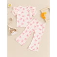 thumbnail image 3 of Suealasg 2Pcs Toddler Girl Summer Clothes 6M 1T 2T 3T 4T 5T Kid Girl Casual Beach Outfits Bow Print Short Sleeve T-shirt +Flare Pants, 3 of 8