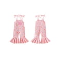 thumbnail image 2 of BemeyourBBs Baby Girl First Birthday Outfit 1st Birthday One Years Old Clothes Summer Waffled Romper Overalls Donut Sweet One Letter Embroidery Tie-up Strap Sleeveless Flared Jumpsuit, 2 of 9