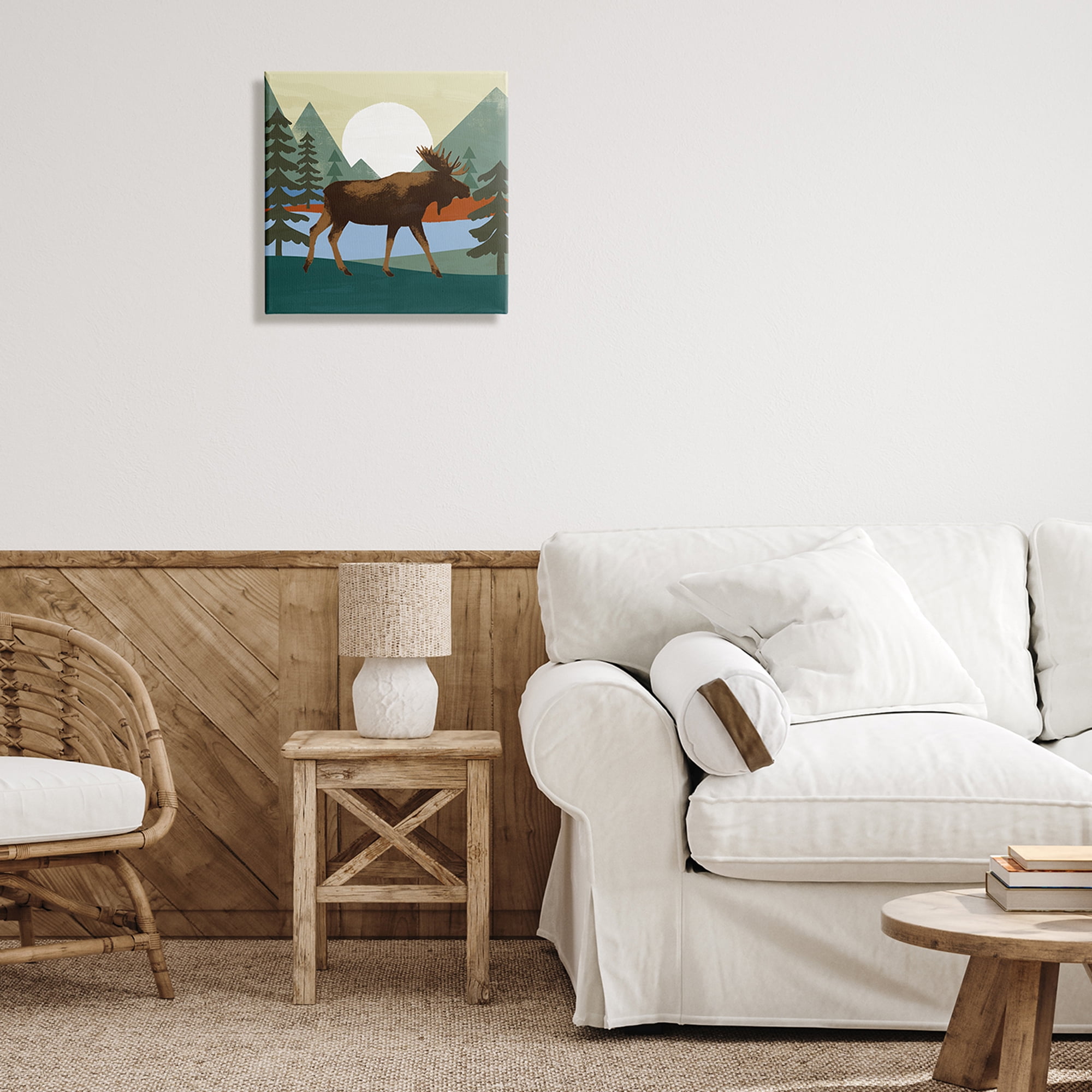 Stupell Industries Lakeside Woodlands Moose Walking Setting Sun, 17 x 17, Design by Victoria Barnes