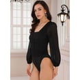 thumbnail image 2 of DARING DIVA V Neck Chiffon Dressy Formal Leotard Bodysuit Tops 2XL Black, 2 of 6