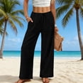 thumbnail image 2 of SBYOJLPB Womens Pants Solid Color Casual Drawstring Elastic Waist Loose Straight Wide Leg Trousers with Pockets Pants, 2 of 8