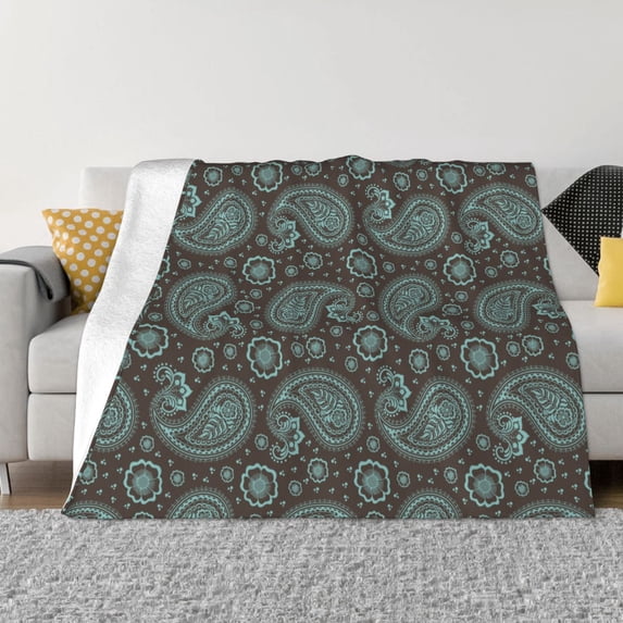 XMXT Throw Blanket, Arabesque Ethnic Paisley Floral Machine Washable Blankets for Sofa, 80 x 60 inches Multicolor