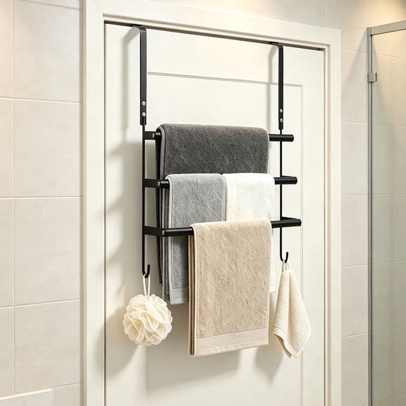 Over The Door Towel Rack 3 Tier No Drill Stainless Steel Bathroom Towel Holder with Hook for Bathroom Storage