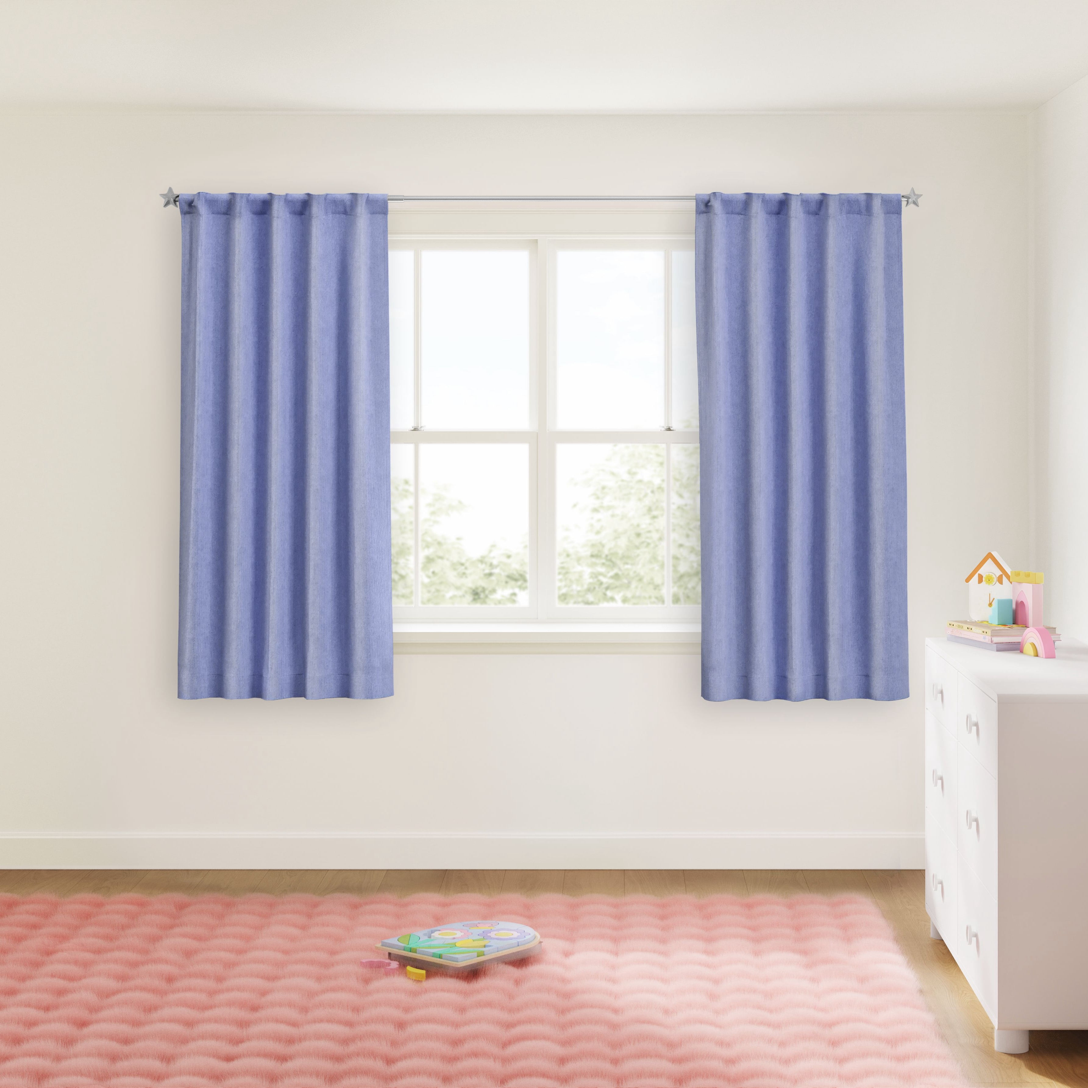 Mainstays Kids Spring Periwinkle Light Purple Solid Ribbed Corduroy Blackout Rod Pocket with Back Tabs Single Curtain Panel, Set of 1, 38" W x 63" L