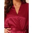 thumbnail image 4 of DARING DIVA Women's Satin Silky 3/4 Sleeves Tie Waist Loungewear Robes S Red, 4 of 6