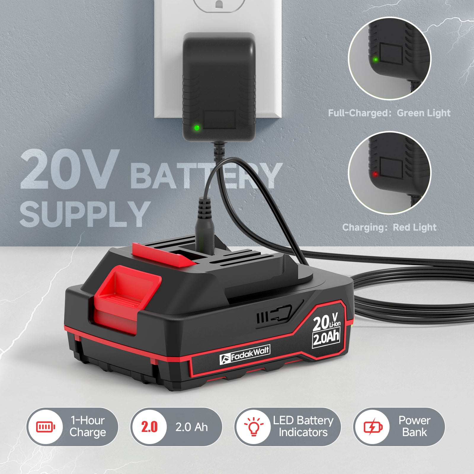 FADAKWALT Tire Inflator Portable Air Compressor, 20V Cordless Car Tire Pump, 160PSI Handheld Electric Air Pump with Rechargeable Battery, Auto Shutoff & Digital Gauge for Cars & Motorcycles(Red)