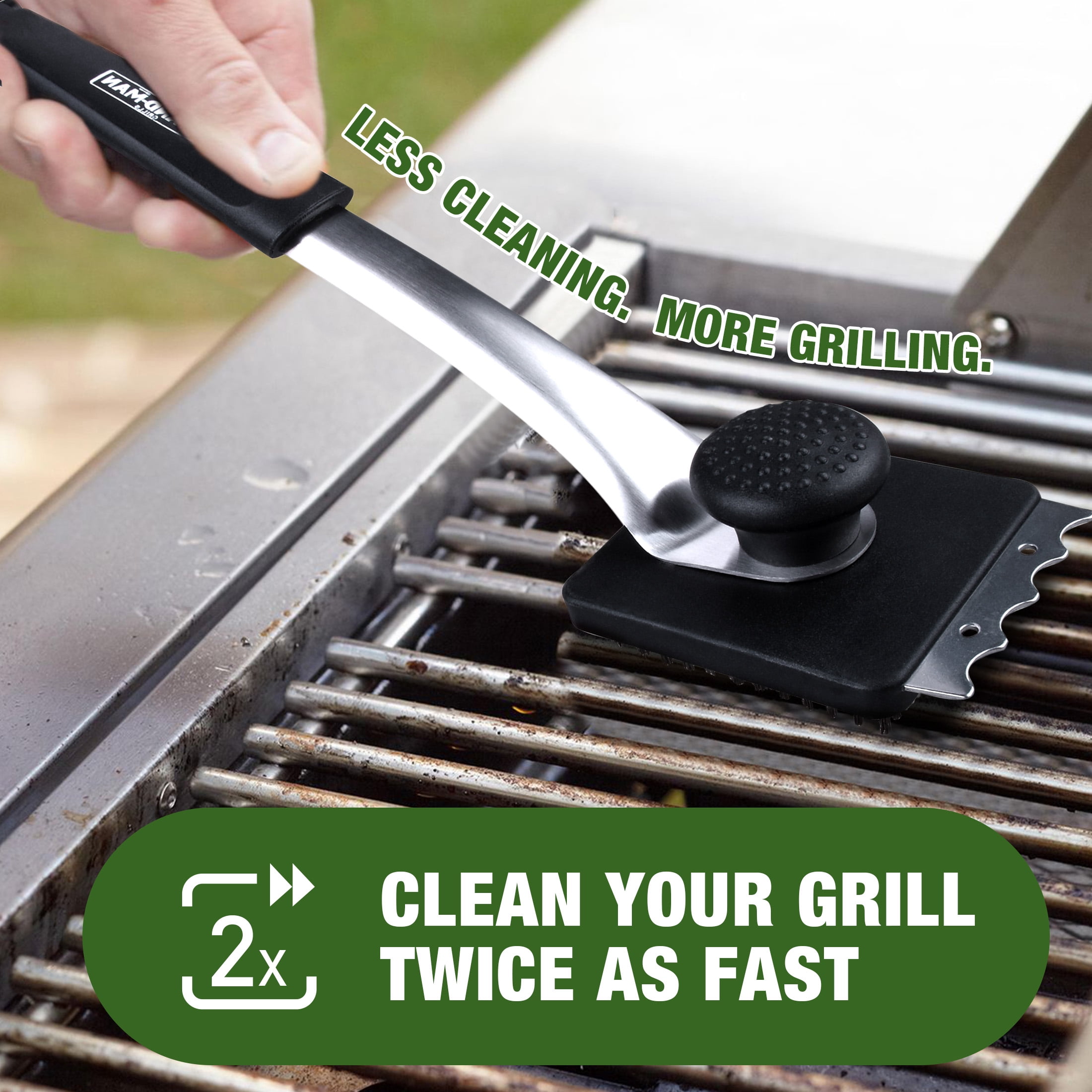 BBQ Grill Brush for Grate Cleaning with 2 Extra Replacement Heads, Stainless Steel Hand - Brand-Man Grills