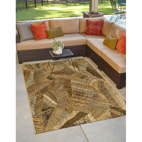 Unique Loom Outdoor Botanical Collection Area Rug - Wildwood (5' 1" x 8' Rectangle Brown and Beige/Yellow)
