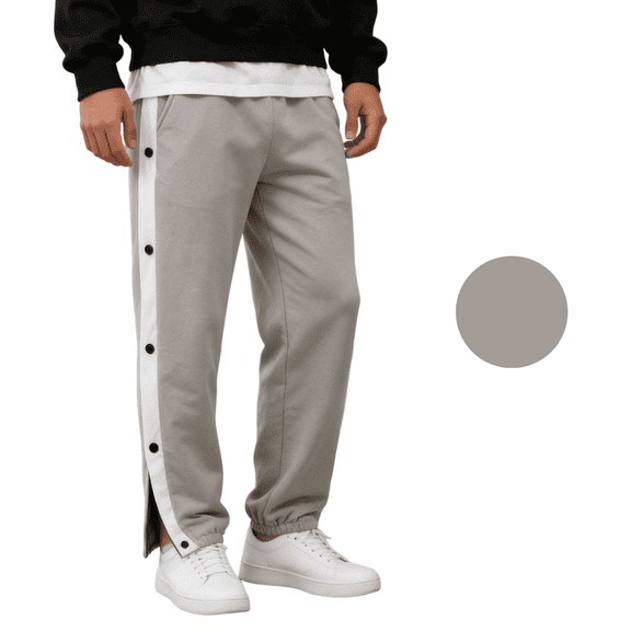 Dpytoraw Men's Full Open Button Fleece Pants Relaxed Fit Casual Trousers with Pockets Gray L
