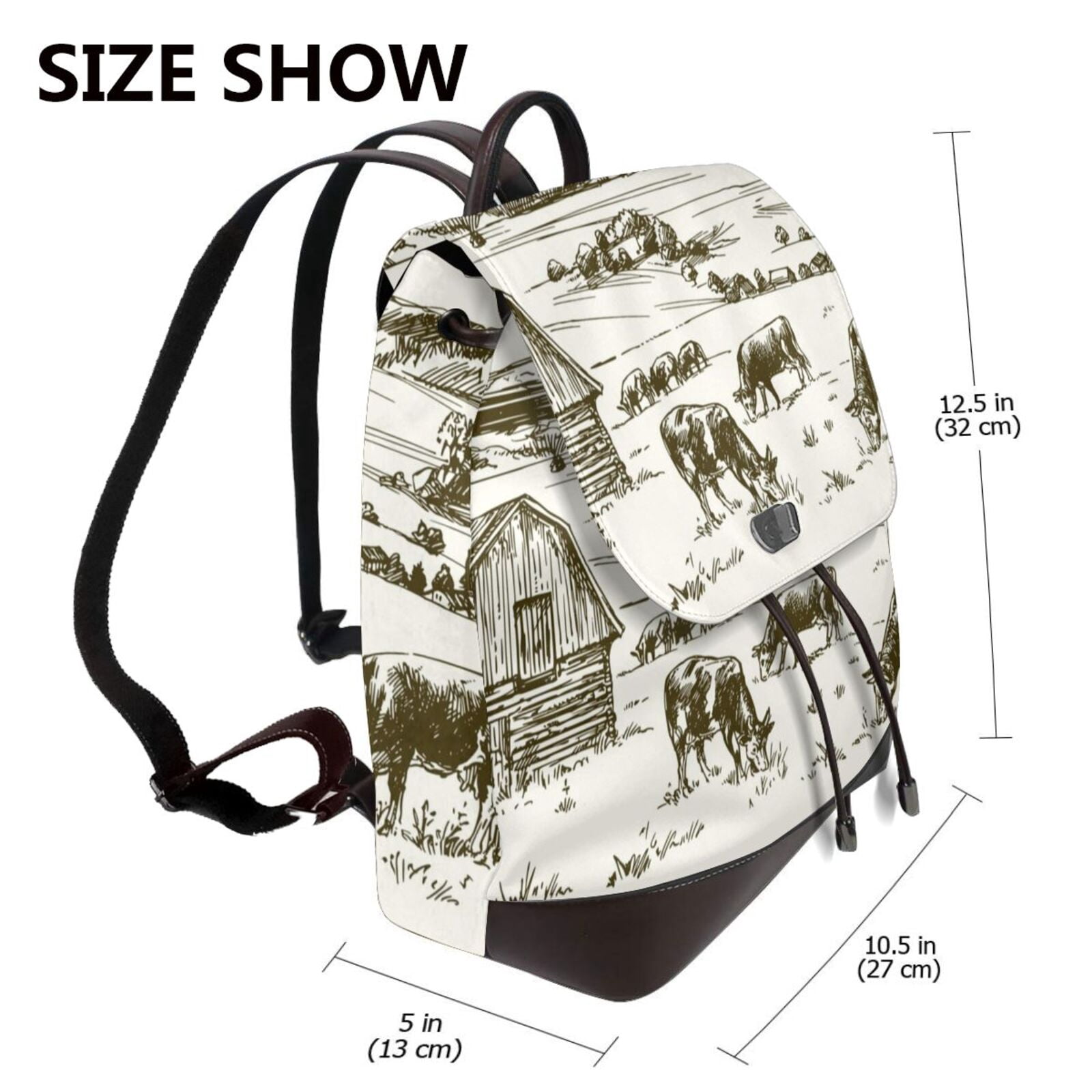Xecao Cows Grazing On The Meadow 1 Print Large Backpack Soft Leather for Women Travel with Compartment, Adjustable Convertible Strap