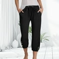 thumbnail image 3 of vigerkar Linen Capris for Women Summer Casual Loose Fit Cropped Pants Drawstring Elastic Waist Lounge Pant with Pockets Black, M, 3 of 6