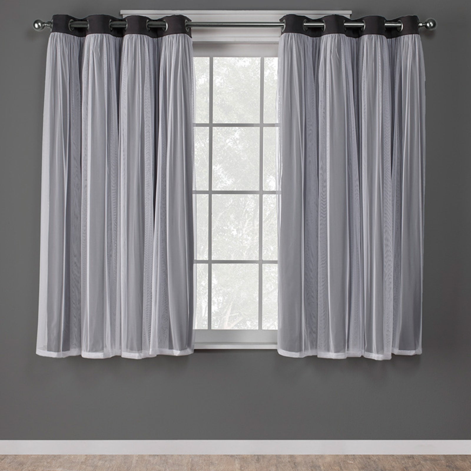 Exclusive Home Curtains Catarina Layered Solid Room Darkening Blackout and Sheer Grommet Top Curtain Panel Pair, 52x108, Navy