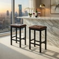 thumbnail image 3 of Yardi Yard 24 Inch Bar Stools Set of 2, Bar Stools with Padded Seat Footrest and Rubber Wood Frame, Brown, 3 of 8