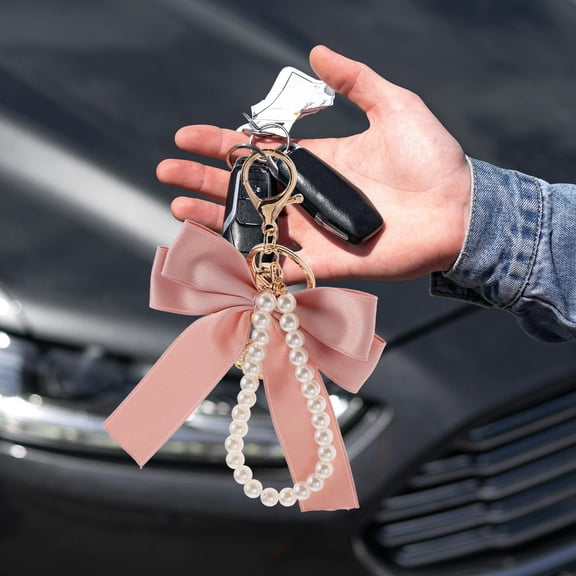 Raindrops Sophisticated Pink Bow Keychain Polyester and for Car Keys and Bags 6.5×4.1×0.8in
