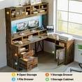 thumbnail image 4 of Bestier Farmhouse 63" L Shaped Desk with Hutch, Wood Computer Desk with Drawers, Charging Station, LED Light, Fluted Sliding Door Cabinet, Monitor Stand, Executive Desk for Home Office, Rustic Brown, 4 of 10