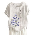 thumbnail image 2 of Womens Summer Cotton Linen T-Shirts Casual Crewneck Dandelion Print Short Sleeve Tunic Tops Loose Comfy Gauze Blouses, 2 of 4