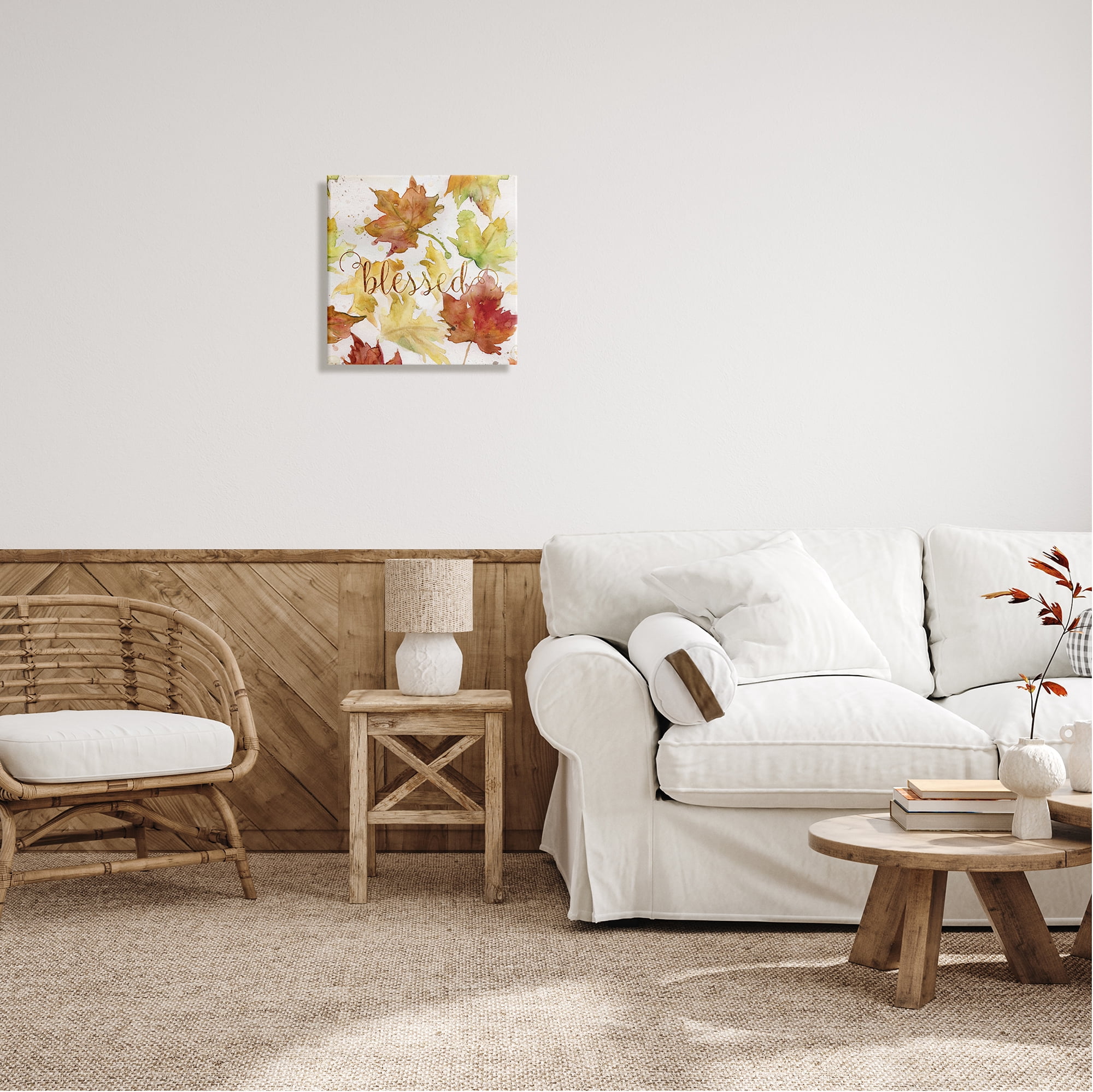 Stupell Industries Blessed Fall Maple Leaves Holiday Painting Gallery Wrapped Canvas Print Wall Art, 17 x 17