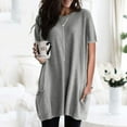 thumbnail image 3 of RQYYD Women's Plus Size Tops Summer Short Sleeve Crewneck Long Tunic Tops Casual Solid Oversized Shirt Blouse to wear with leggings with Pockets(Gray,L), 3 of 5